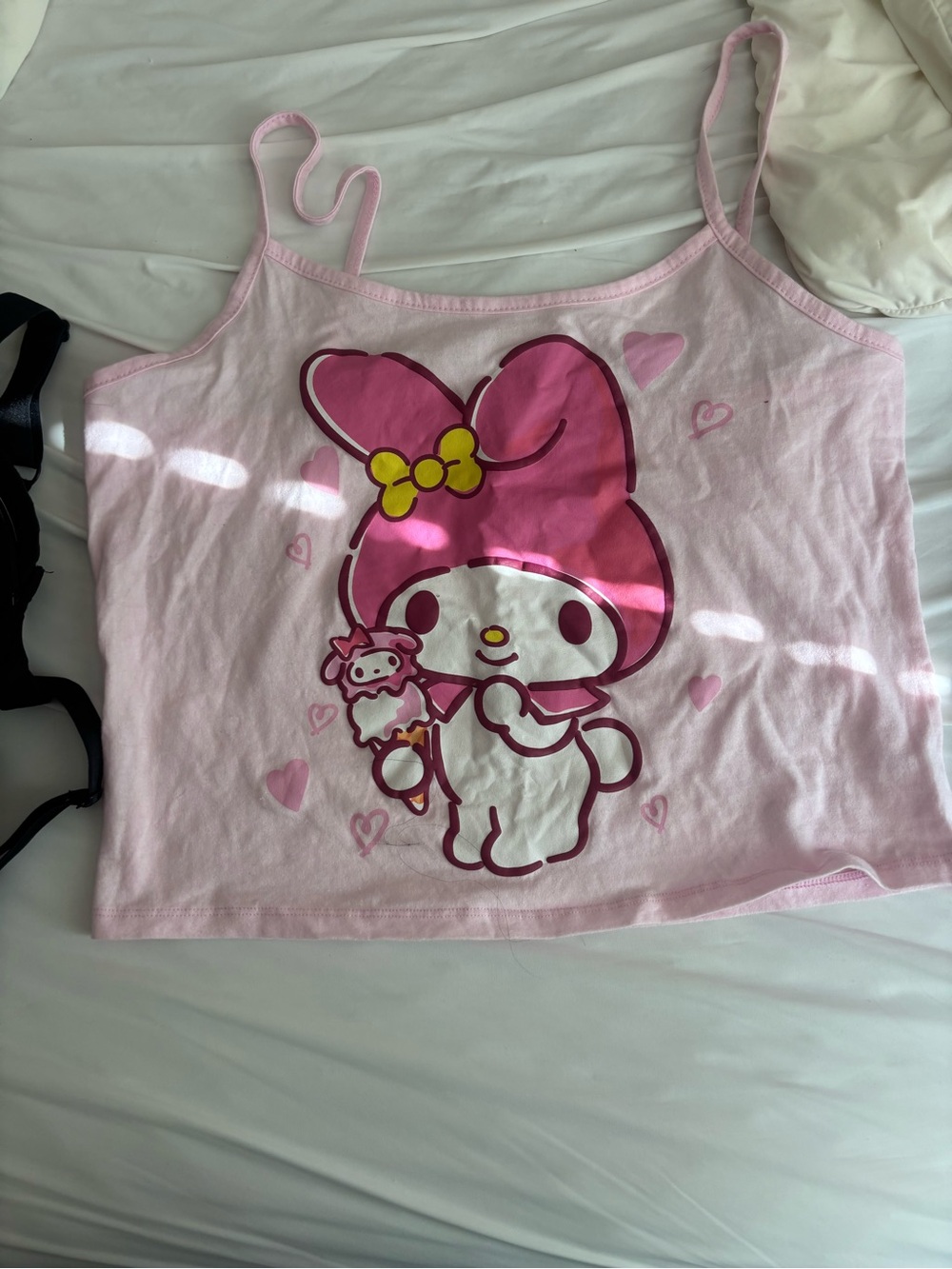 Pink Girls' Crop Tank Top - Graphic Spaghetti Strap